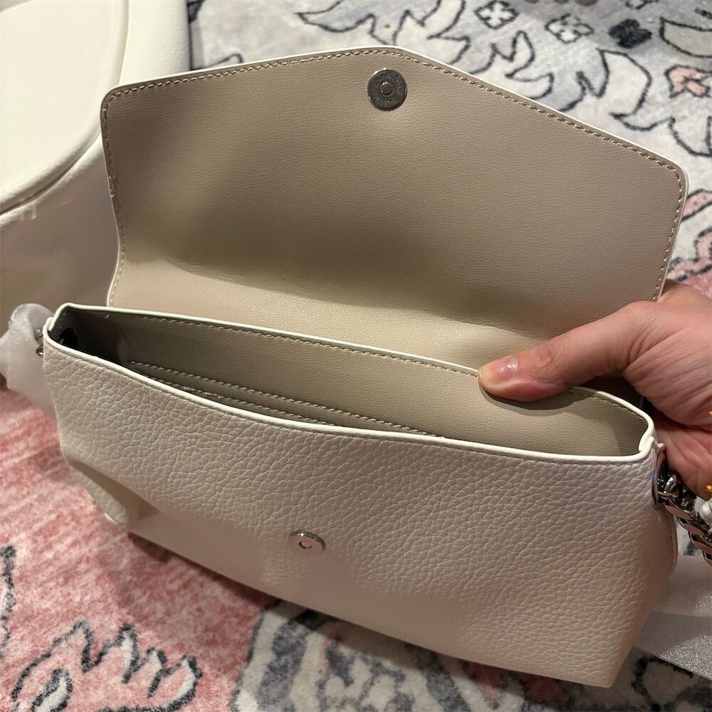 Newbella Women's “Diana” White Shoulder Bag w/ Small Purse & Silver Chain Handle - Picture 7 of 10